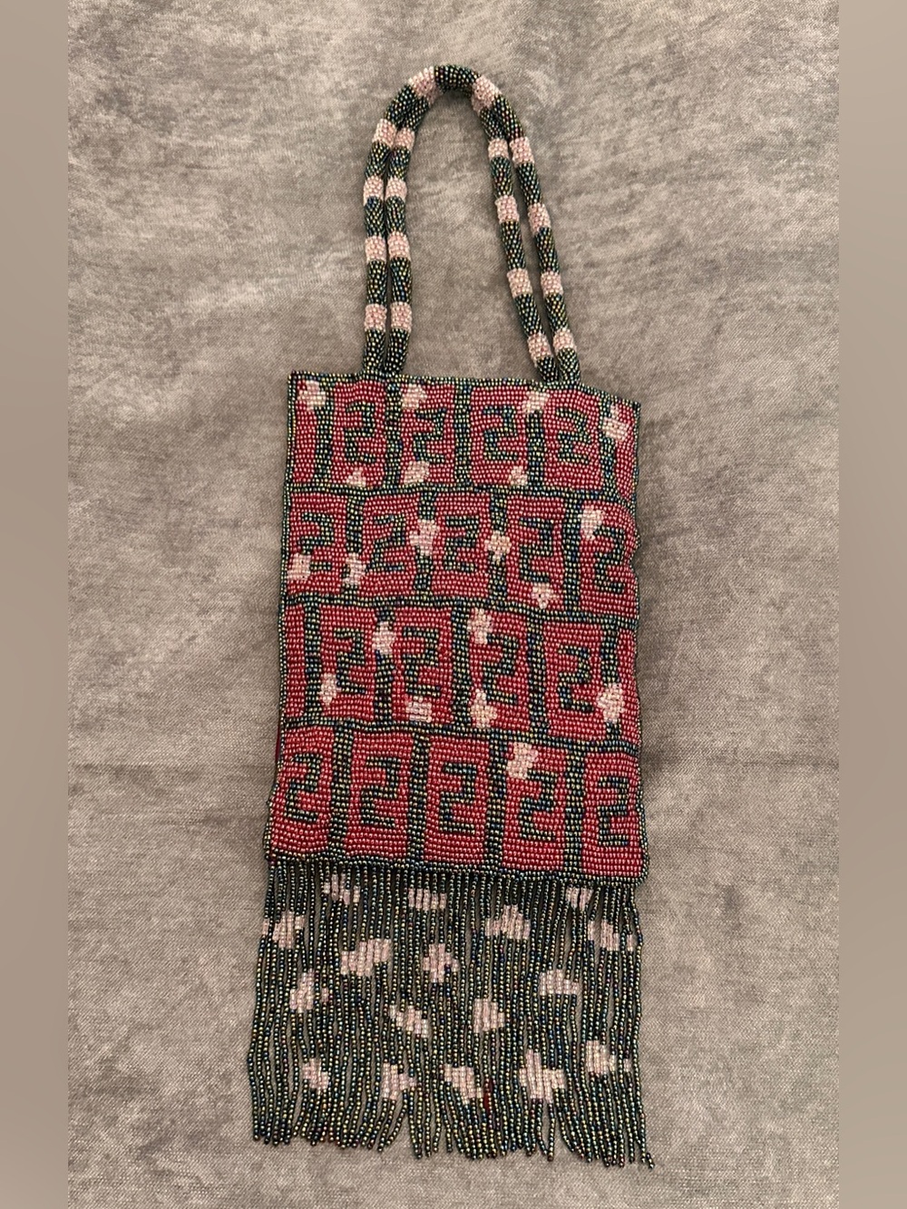 Hand-Beaded Pink and Green Patterned Women’s Hand Bag*Vintage*90’s*Y2K